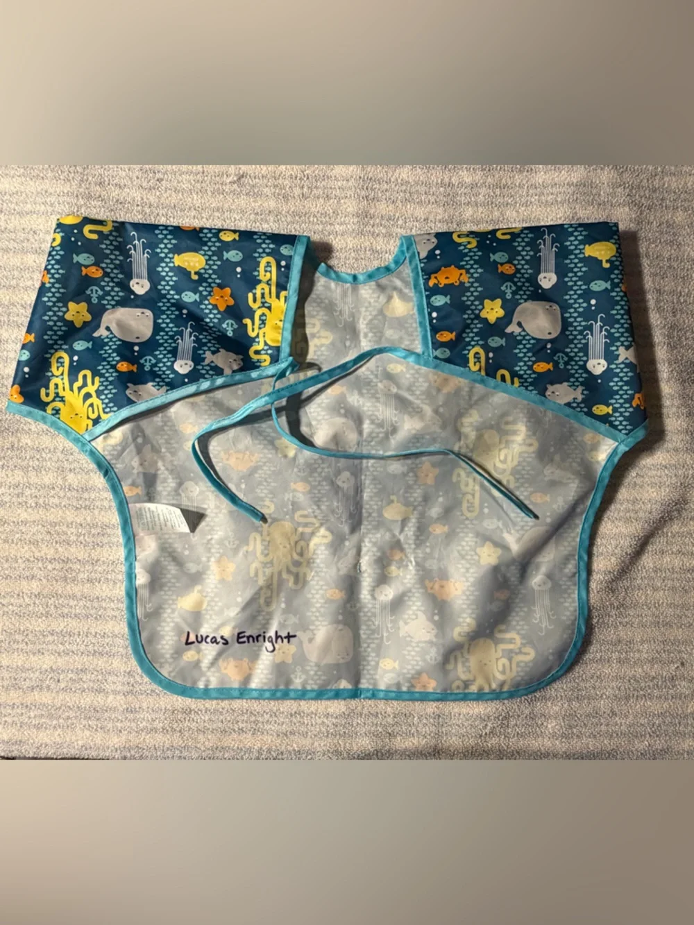 Bumkins Ocean Creatures Waterproof Long-Sleeve Bib - Teal, Yellow, Orange